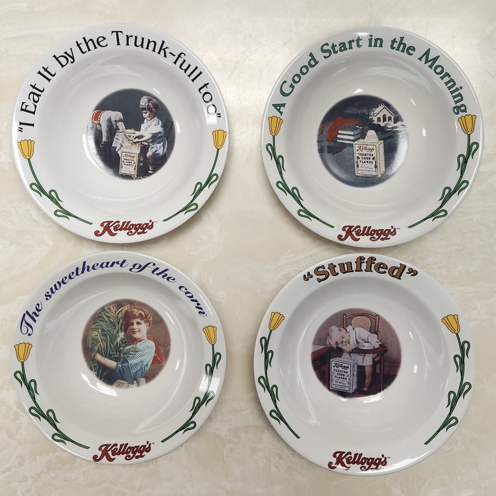 4 vintage Kellogg’s Cereal bowls  Complete set